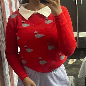 Red Swans Collar Sweater