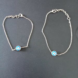 Blue Evil Eyes Silver Anklet And Bracelet