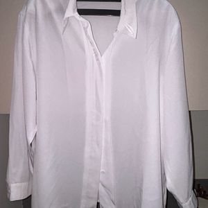 WHITE SATIN SHIRT With Shoulder Pads