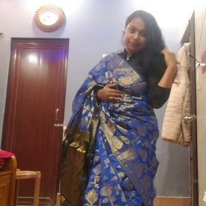 NAVY BLUE SAREE WITH GOLDEN WORK ALL OVER BODY