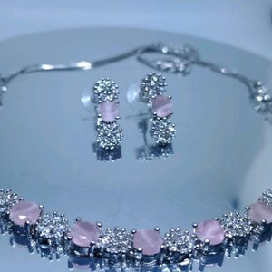 Rose Pink Ad Diamond Necklace Set❤️