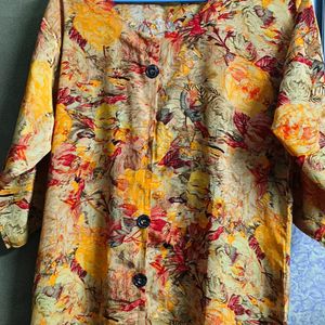 Crepe Yellow Printed Kurti