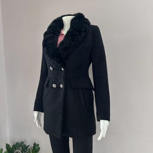 Black Coat With Detachable Fur Collar