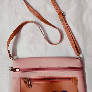 Peach And Brown Sling Bag