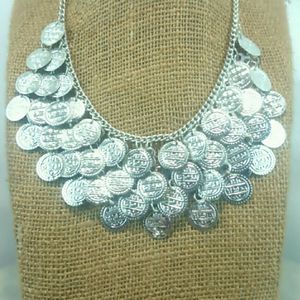 silver coins layered necklace