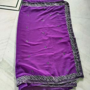 🆕 Purple 💜 Saree With Black Sequence Work