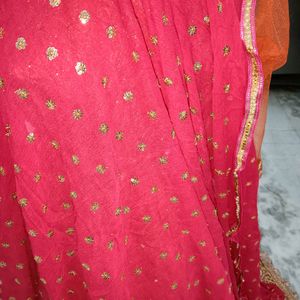 Pink Orange Heavy Embroidery Rahwari Lahenga