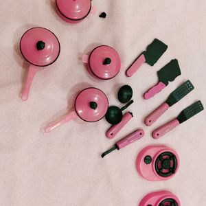 Kitchen Set Pink Black For Kids Pretend Play Toy