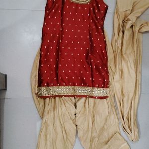 Patiyala Slwar Kurta With Duptta .. Maroon &cream