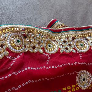 Bandhani Saree Cut Work With Blouse 34 Size