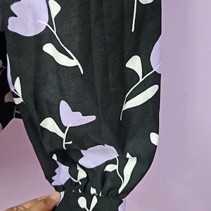 Black And Lavender Floral Print Top