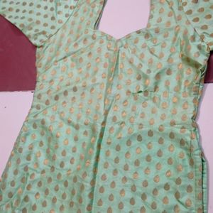 straight fit kurta green colour With Golden Plaazo