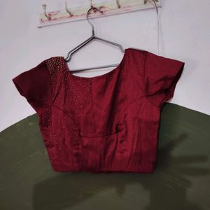 Maroon Blouse With One Side Beads Work