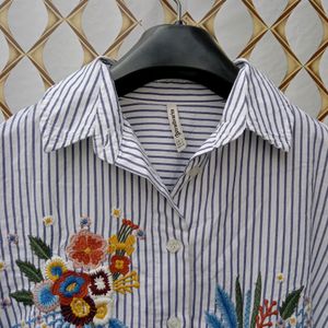 New Premium Cotton Stripped Embroidery Shirt