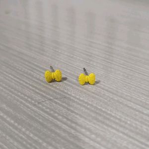 bow ribbon yellow earring stud