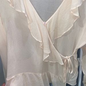 Tied Sheer Blouse Wrap Cardigan