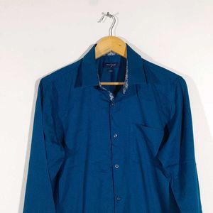 Teal Blue Printed Shir For Men's