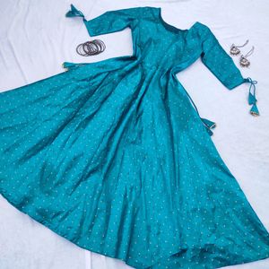 Inddus Teal Blue Anarkali Kurti