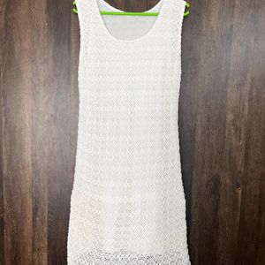 Thread Work And Net White Dress