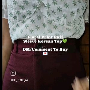 Green And White Puff Sleves Top