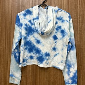 Tie Dye Hues Of Blue Crop Hoodie