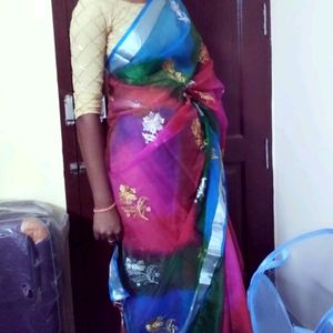 Multi Colour Organza Saree