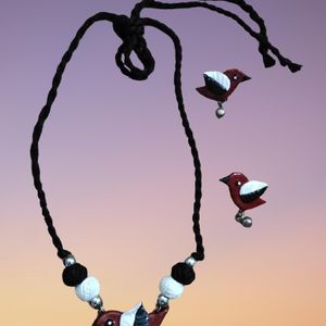 Brand New Clay Bird Necklace With Matching Earring