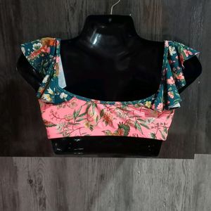 Peach Frill Sleeves Bralette