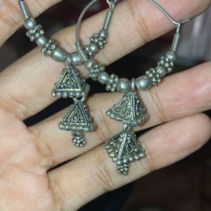 Silver Oxidised Simple Jhumkas