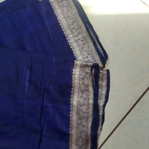 Navy Blue Silk Plain Saree