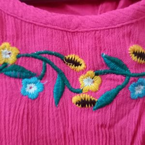 Dress For Girls With Neck Embroidery