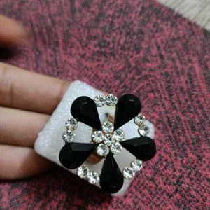 Silver And Black Stone Ring