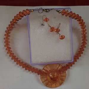 Orange Glass Beads Necklace Set