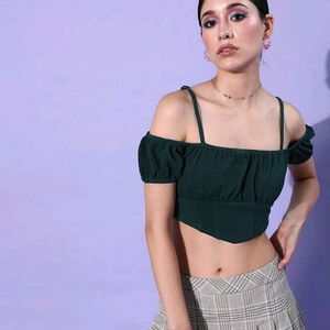 New Green Offshoulder Croptop