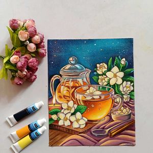 Tea Kettle Painting On Canvas Sheet