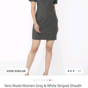 Vero Moda Women Grey & White Striped Sheath Dress