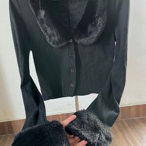 Urbanic Ribbed Fur Button Down Cardigan