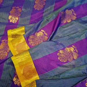 100% Pure Rose Motifs Mulberry Saree