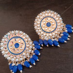 Blue Colour Kundan Work Big Size Partywear Studs