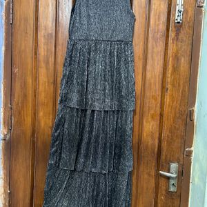 FLARED SHINY PARTY WEAR BLACK DRESS