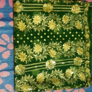 Green Saree With Full Of Golden Design