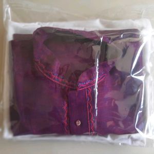 Berry Purple Cotton Long Kurta With Pajama