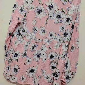 Baby Pink Color Flower Print Top For Girl