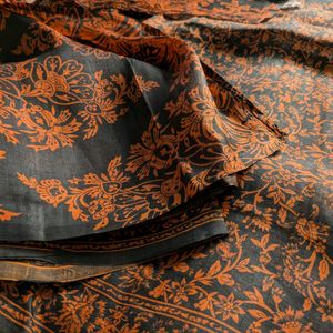 Black And Orange Printed Silk