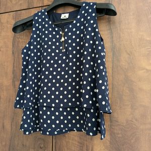 Navy Blue Polka Dot Crop Top