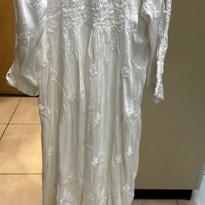 White Cotton Satin Chikan Kurta