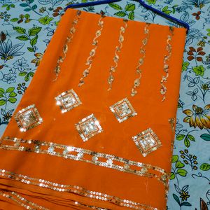 Orange  Saree Chamki Work