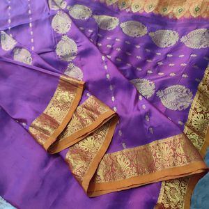 Beautiful Magenta Purple And Golden Silk Saree