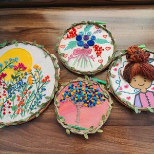 Set Of 4 Hoop Embroidery Art