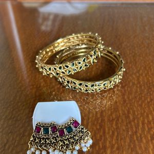 Combo 2- Brand New Golden Bangles+ Earrings